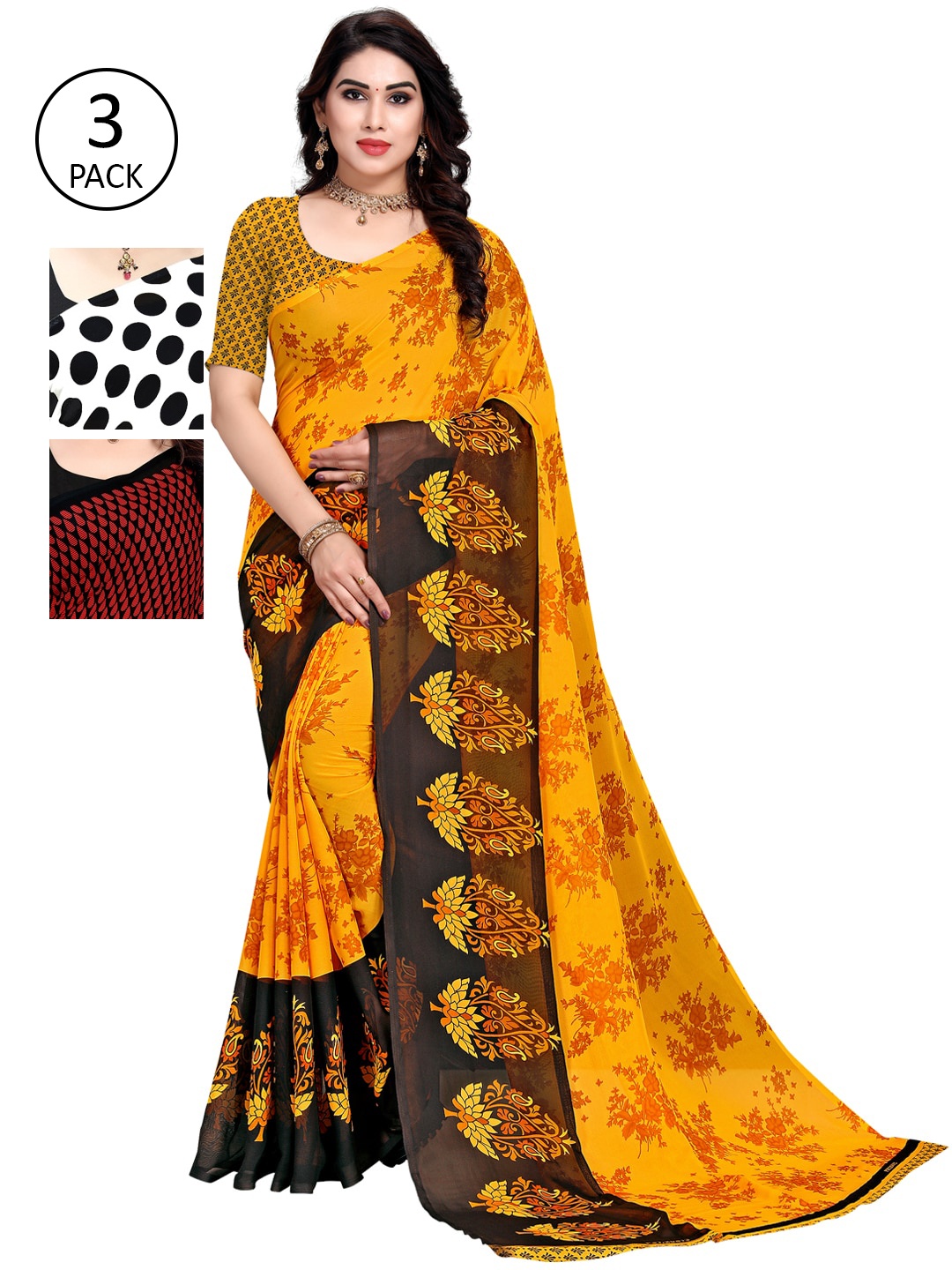 

KALINI Women Pack Of 3 Printed Sarees, White