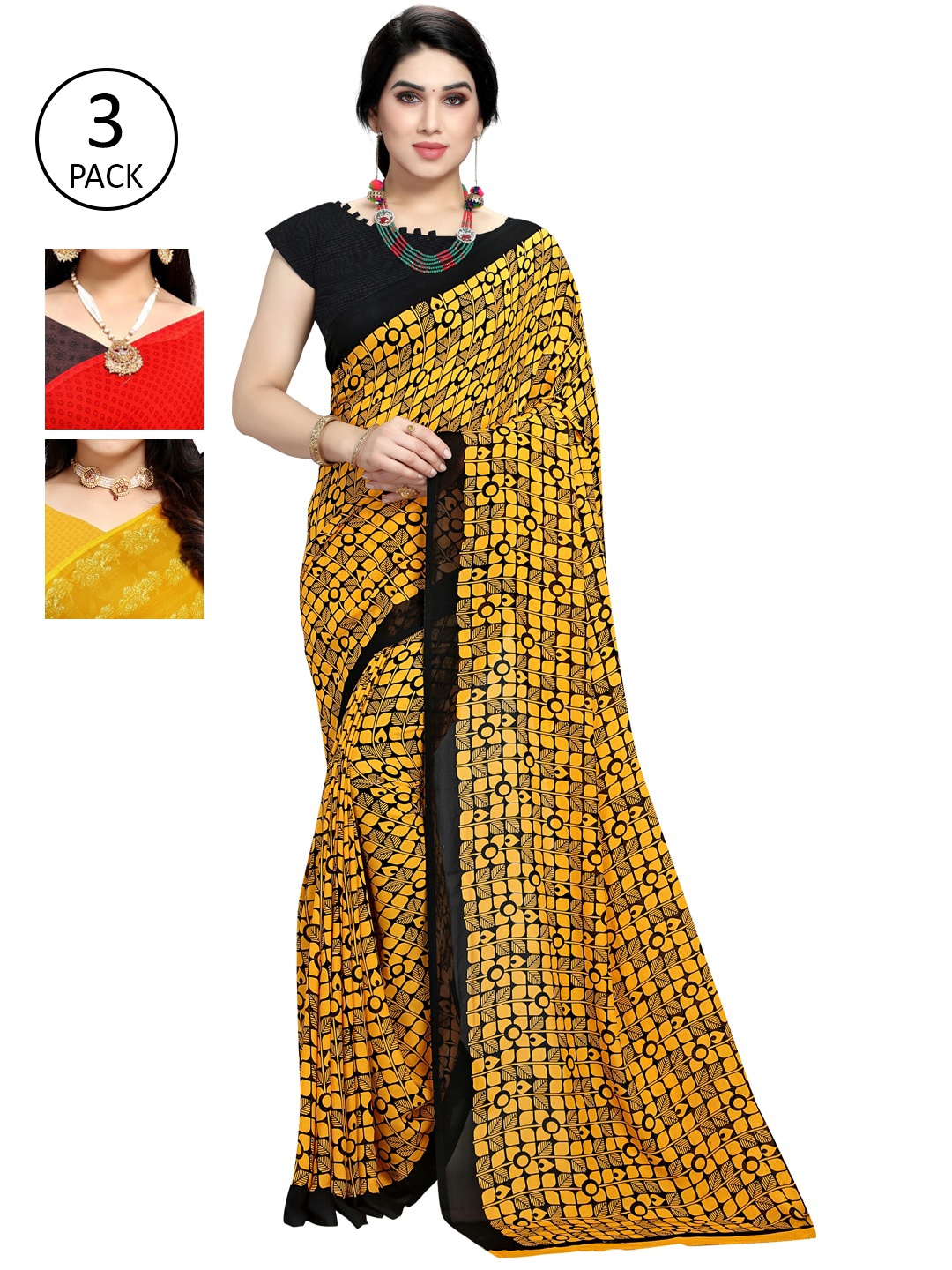 

KALINI Multicoloured Pack of 3 Printed Saree, Multi