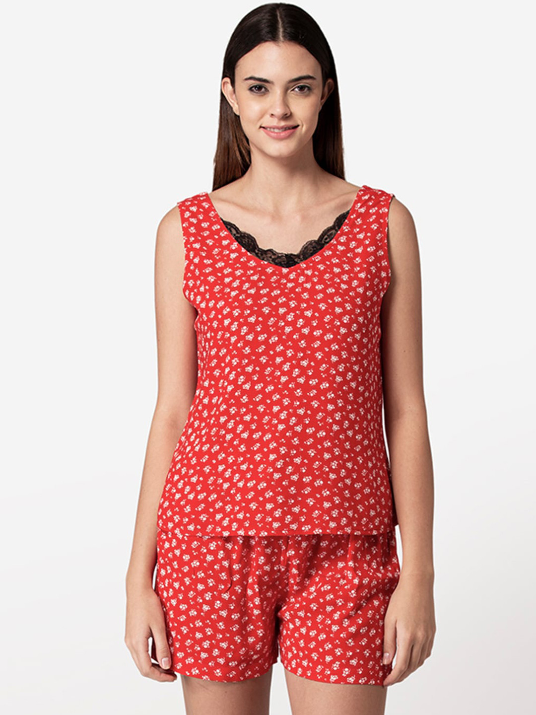 

Fluffalump Women Red & White Printed Night suit