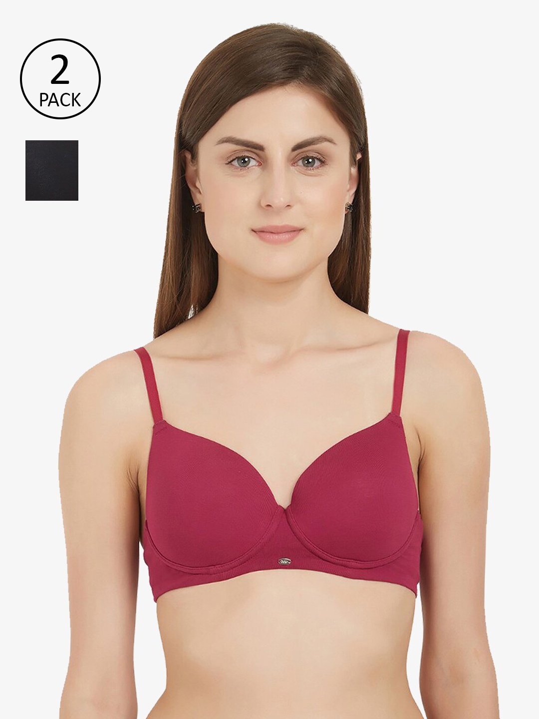 

Soie Pack Of 2 Black & Red Lightly Padded T-shirt Bra COMBO CB