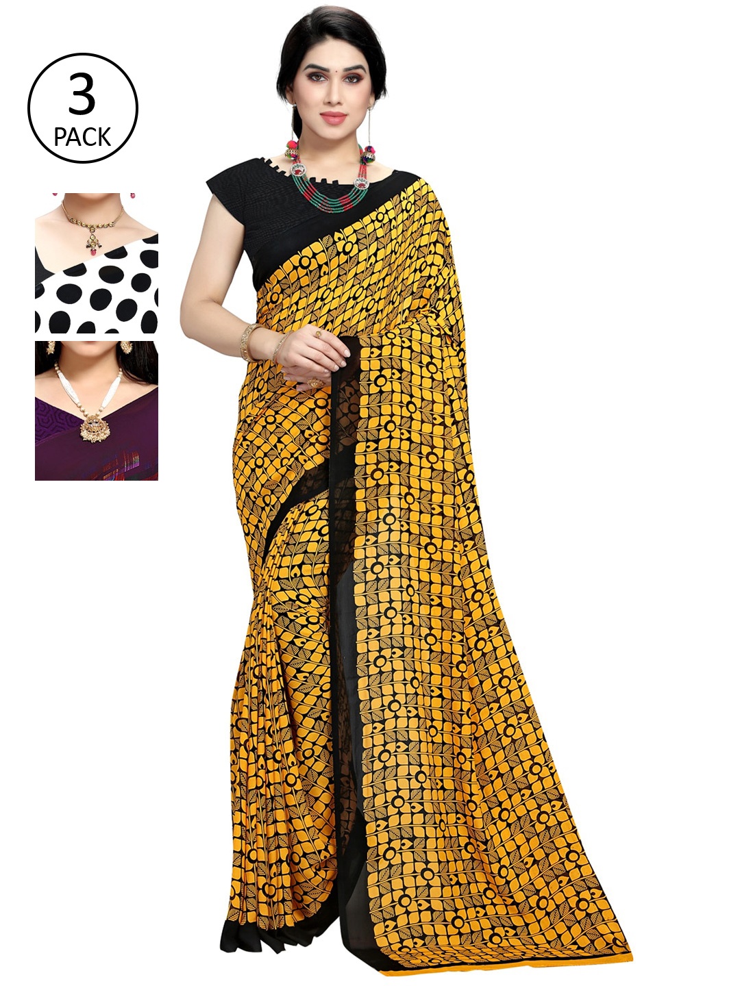 

KALINI Pack Of Three Printed Saree, White