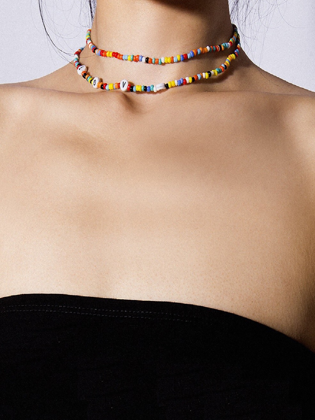 

AQUASTREET Multicoloured Gold-Plated Beaded Choker Tribal Necklace, Multi