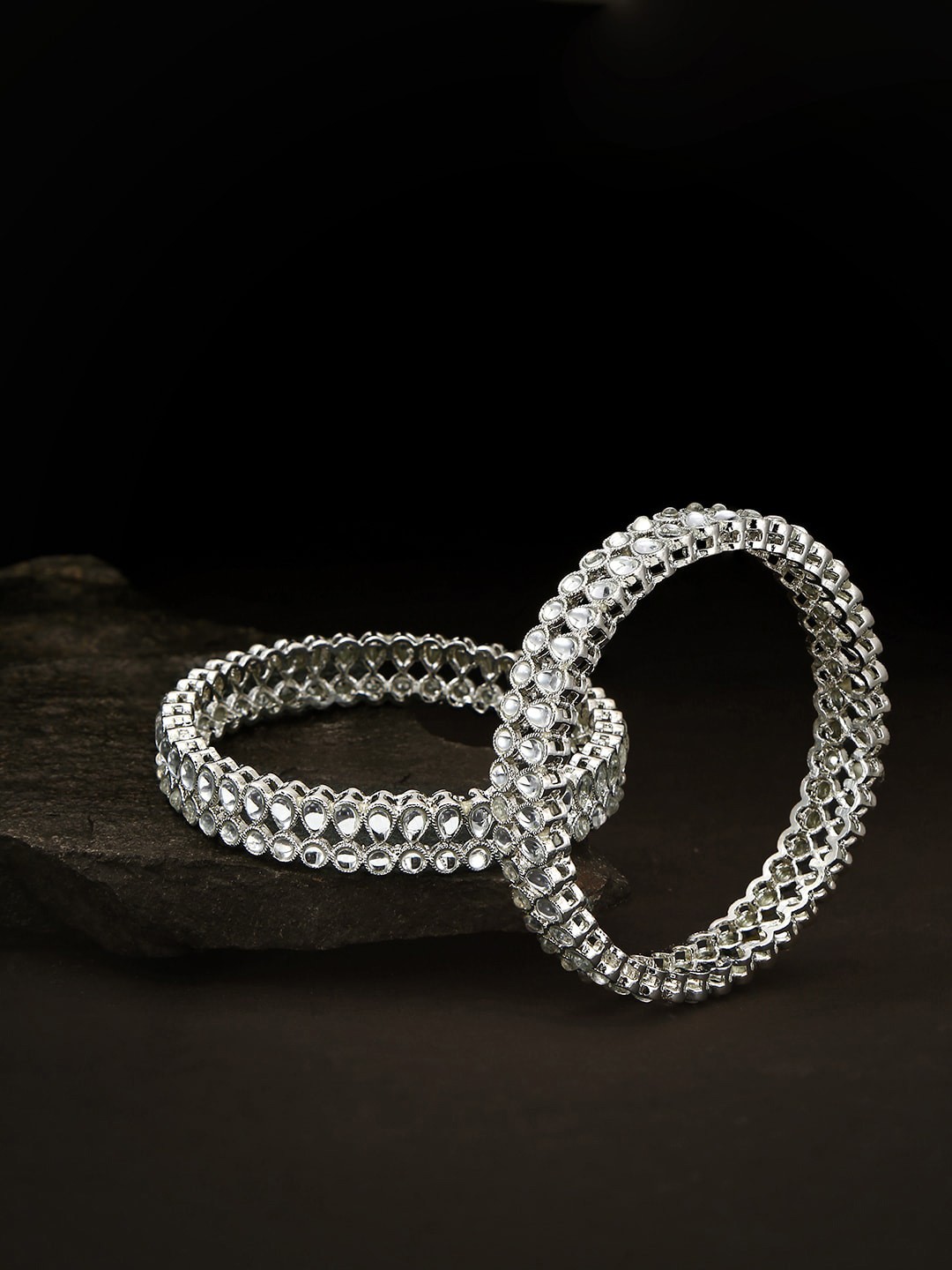 

Priyaasi Set Of 2 Silver-Plated White Kundan-Studded Handcrafted Bangles