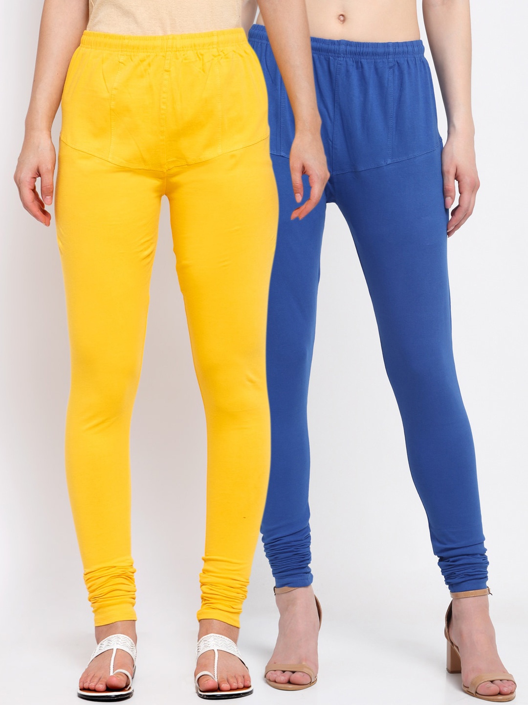 

KLOTTHE Women Pack Of 2 Solid Churidar-Length Cotton Leggings, Blue