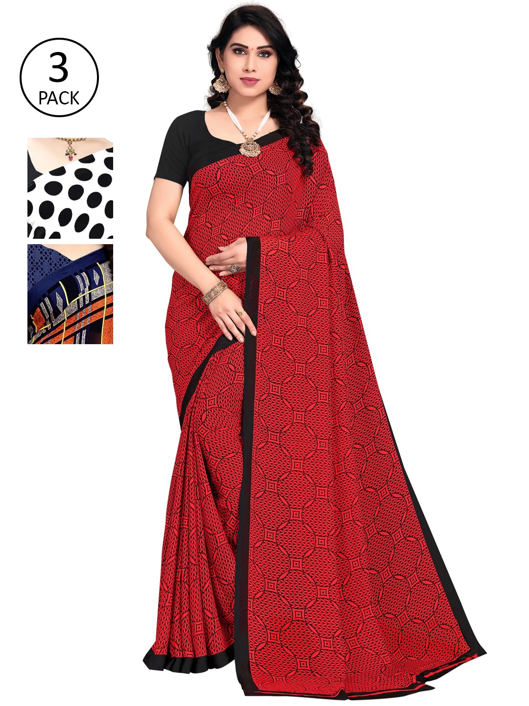 

KALINI Pack of 3 Printed Sarees, Multi