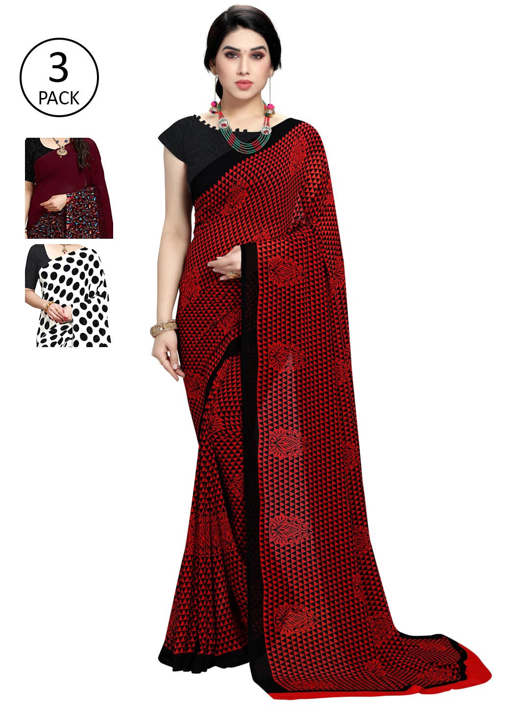 

KALINI Pack Of 3 Multicoloured Printed Sarees, White