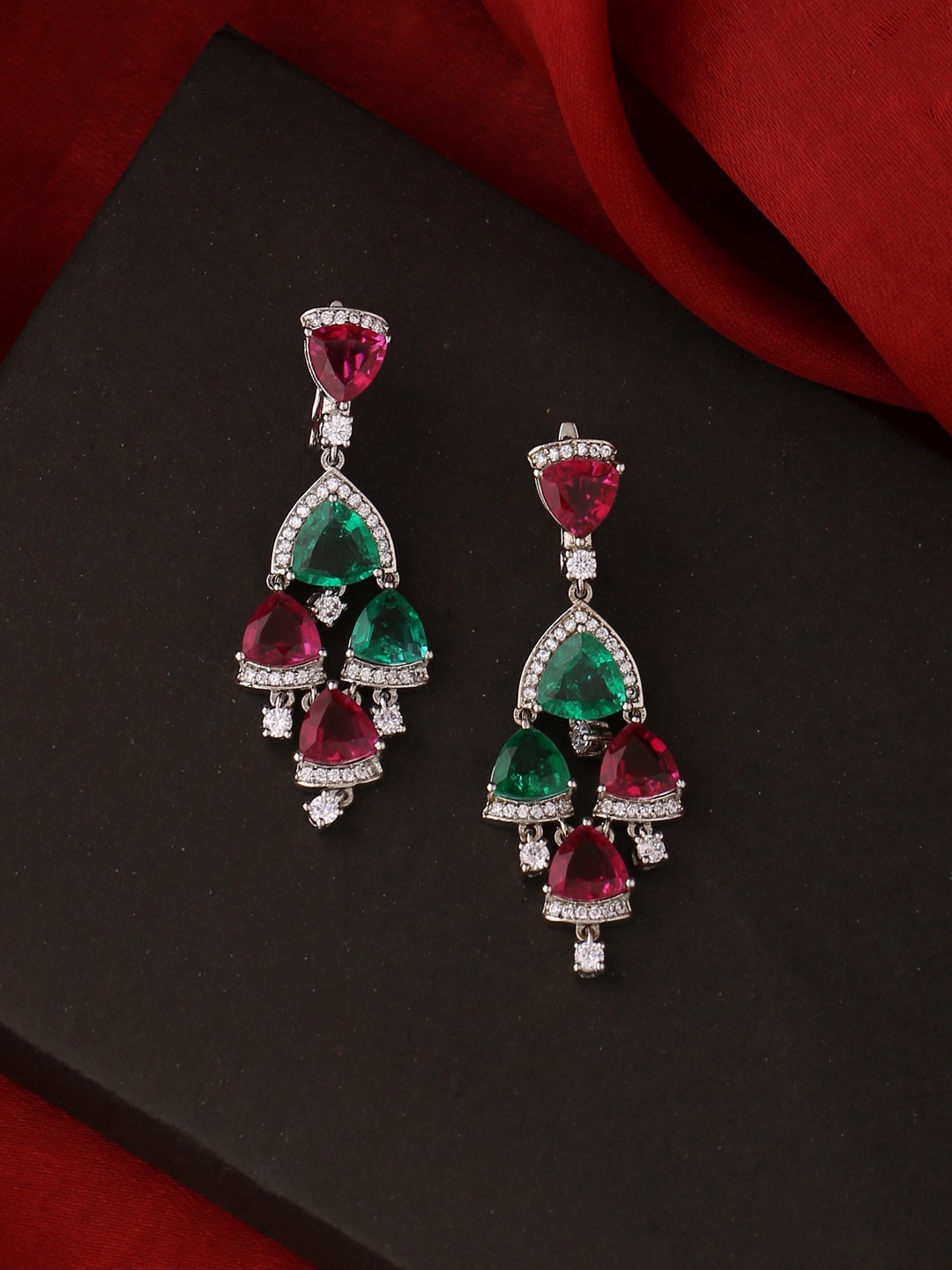 

Tistabene Women Green & Red Classic Artificial Stones Drop Earrings