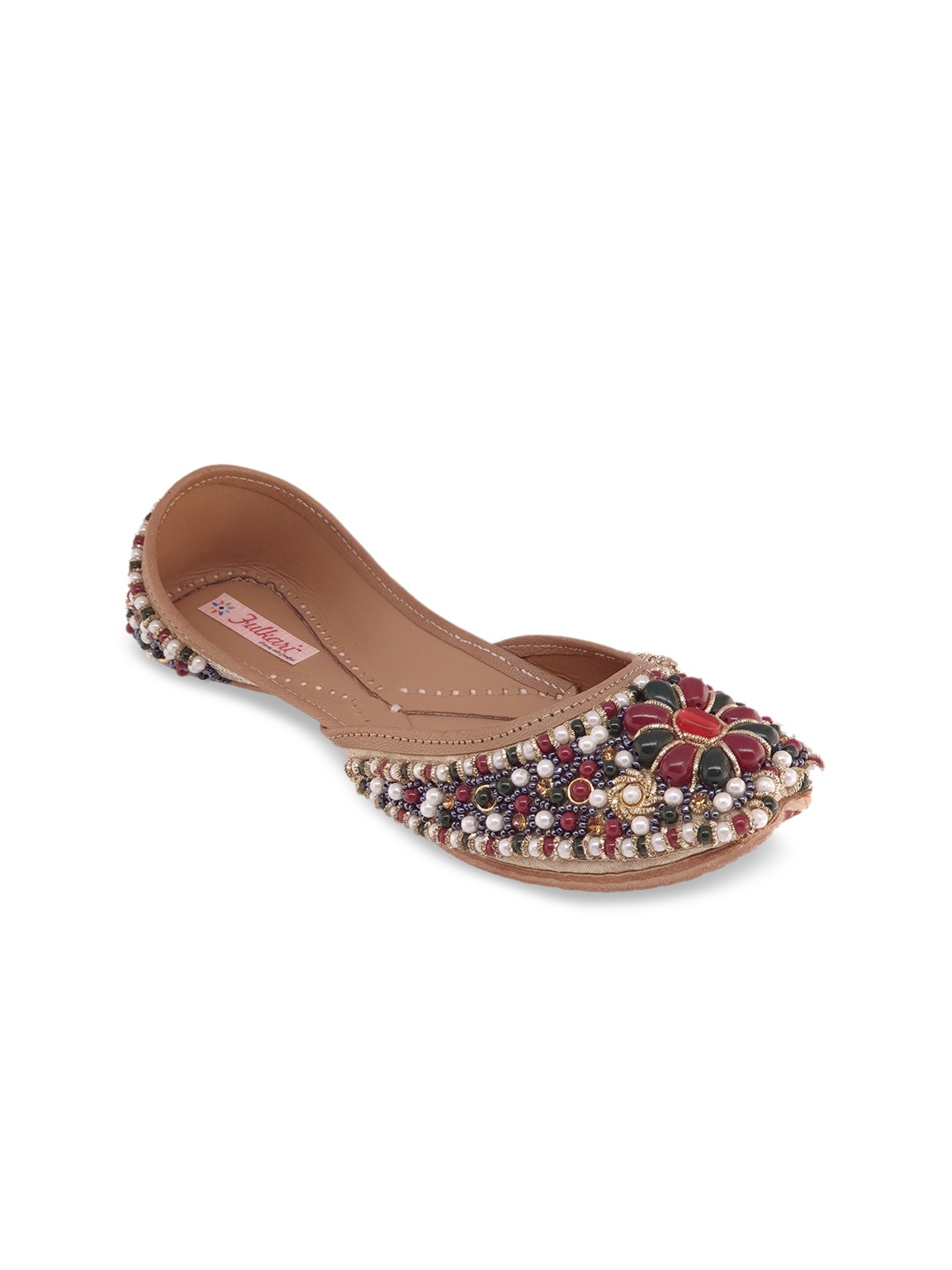 

Fulkari Women Beige Embellished Mojaris Flats