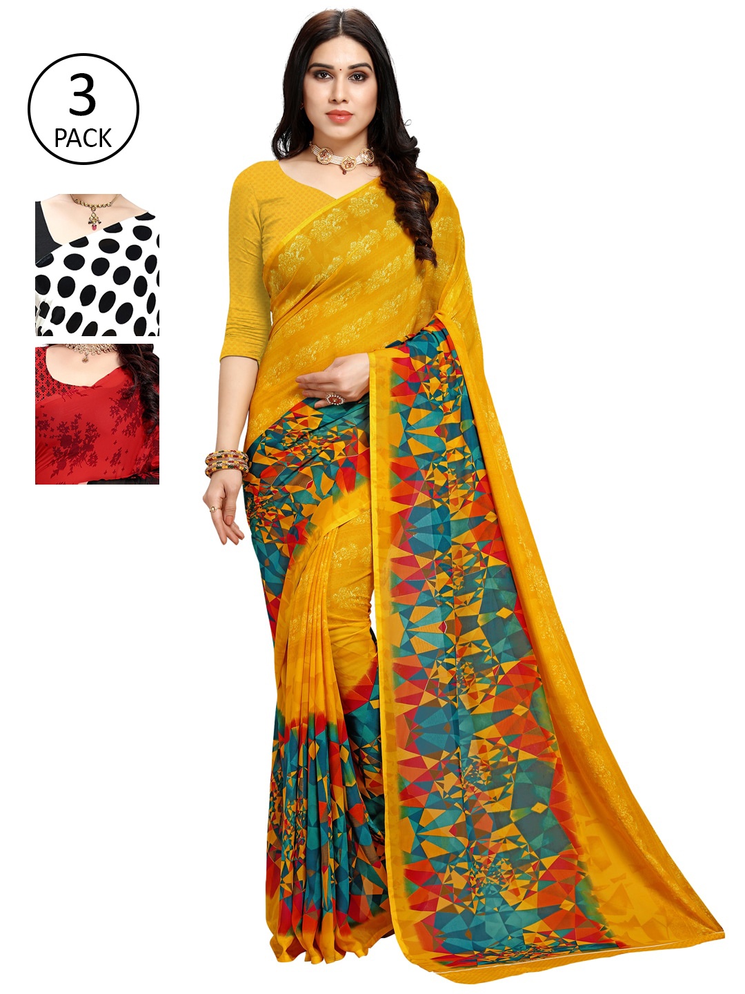 

KALINI White & Black Pack Of 3 Printed Saree