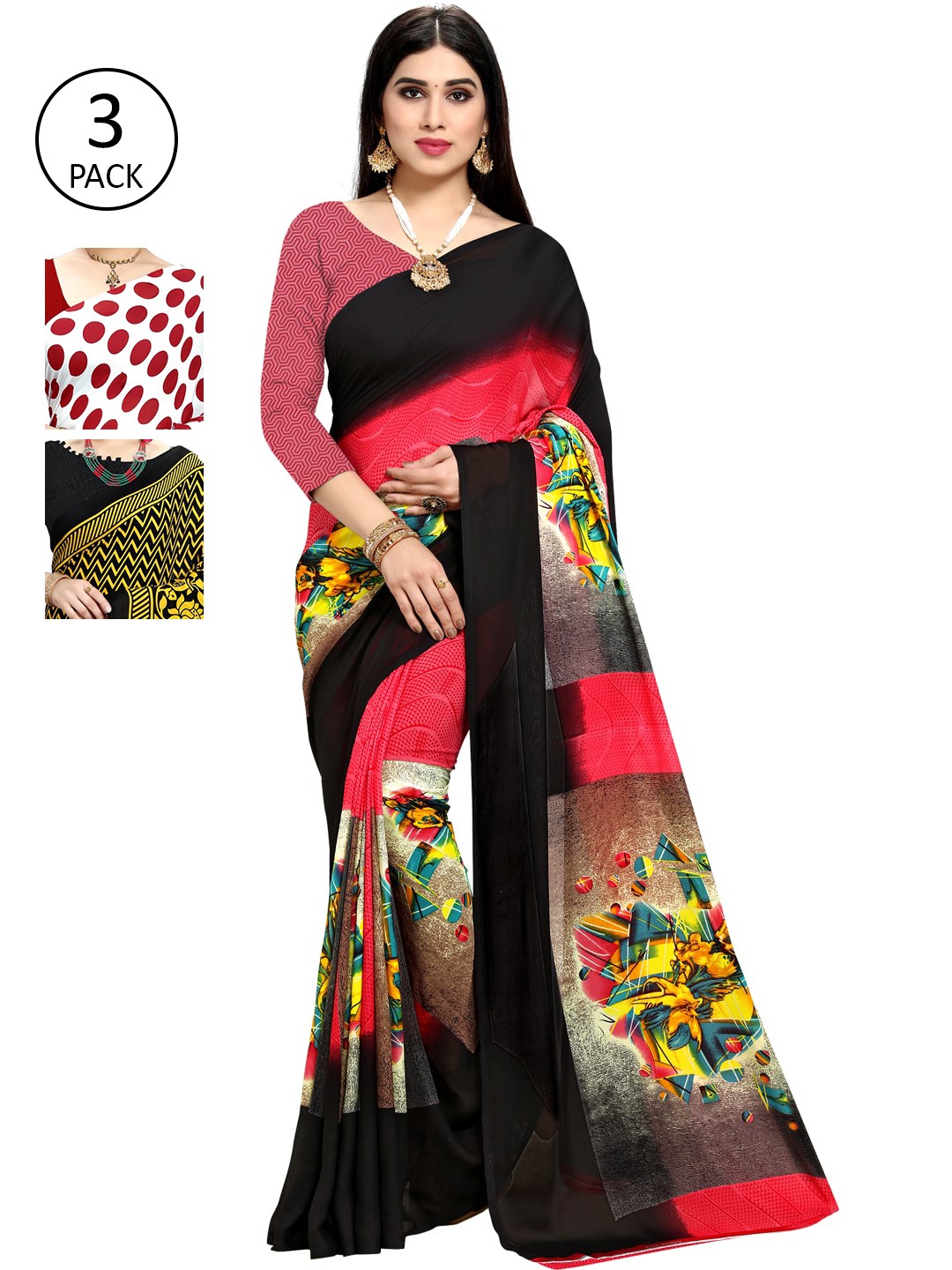 

ANAND SAREES Pack of 3 Poly Georgette Saree, White