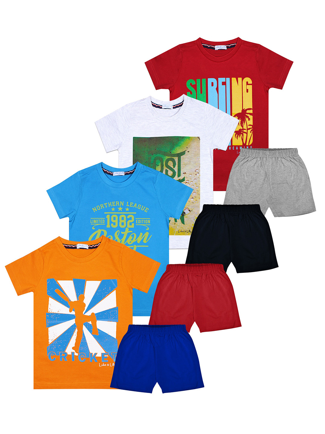

Luke & Lilly Boys Pack Of 4 Printed Cotton T-shirts with Shorts, Maroon