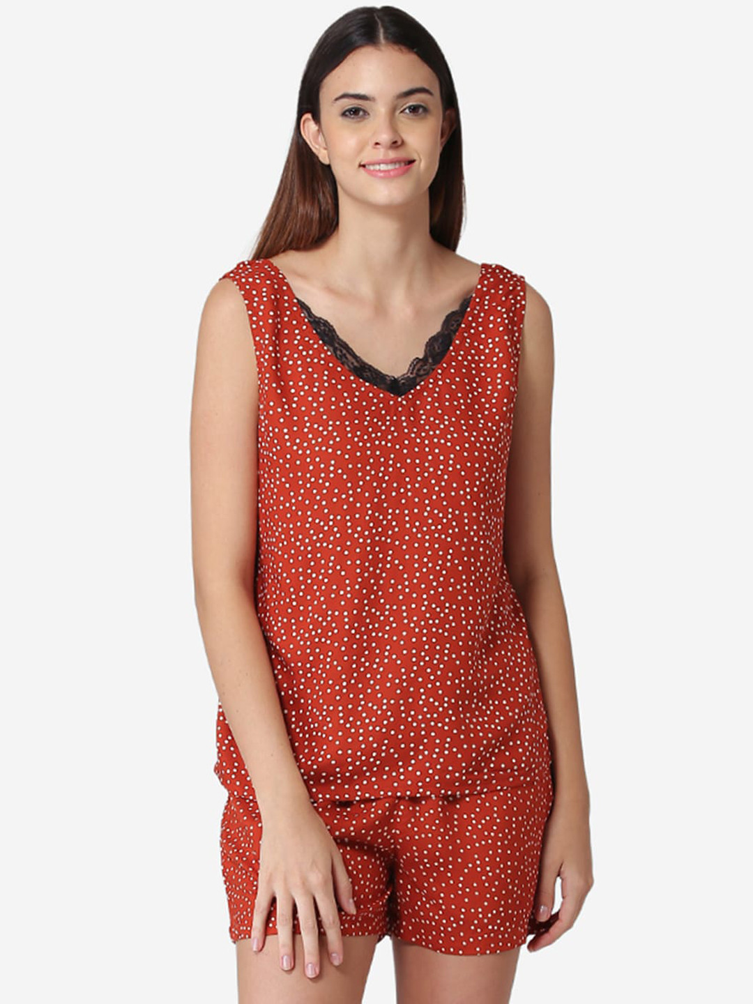 

Fluffalump Women Red & White Printed Night suit
