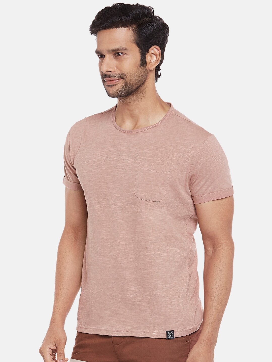 

People Men Pink Solid T-shirt