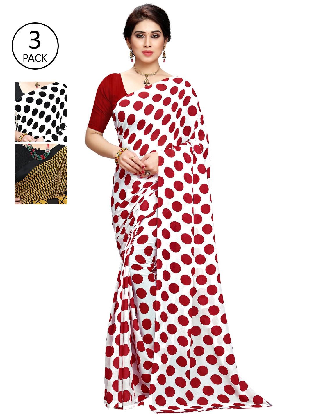 

KALINI Pack Of 3 White & Yellow Saree