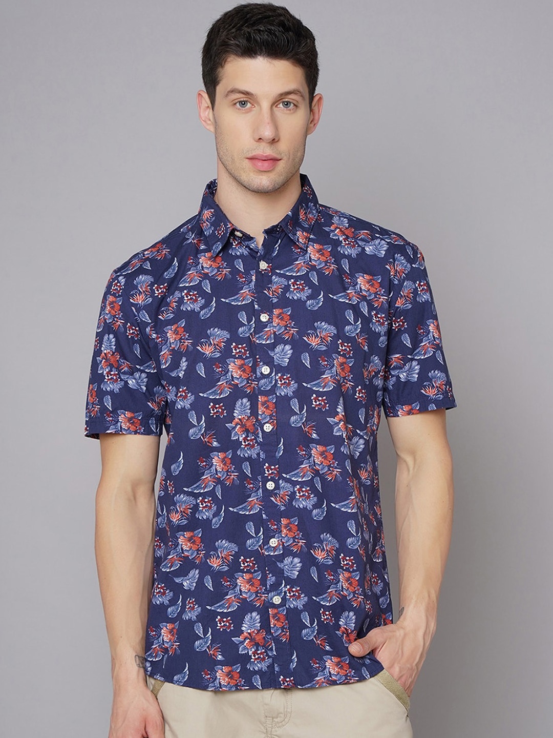 

LINDBERGH Men Blue Slim Fit Floral Printed Casual Shirt