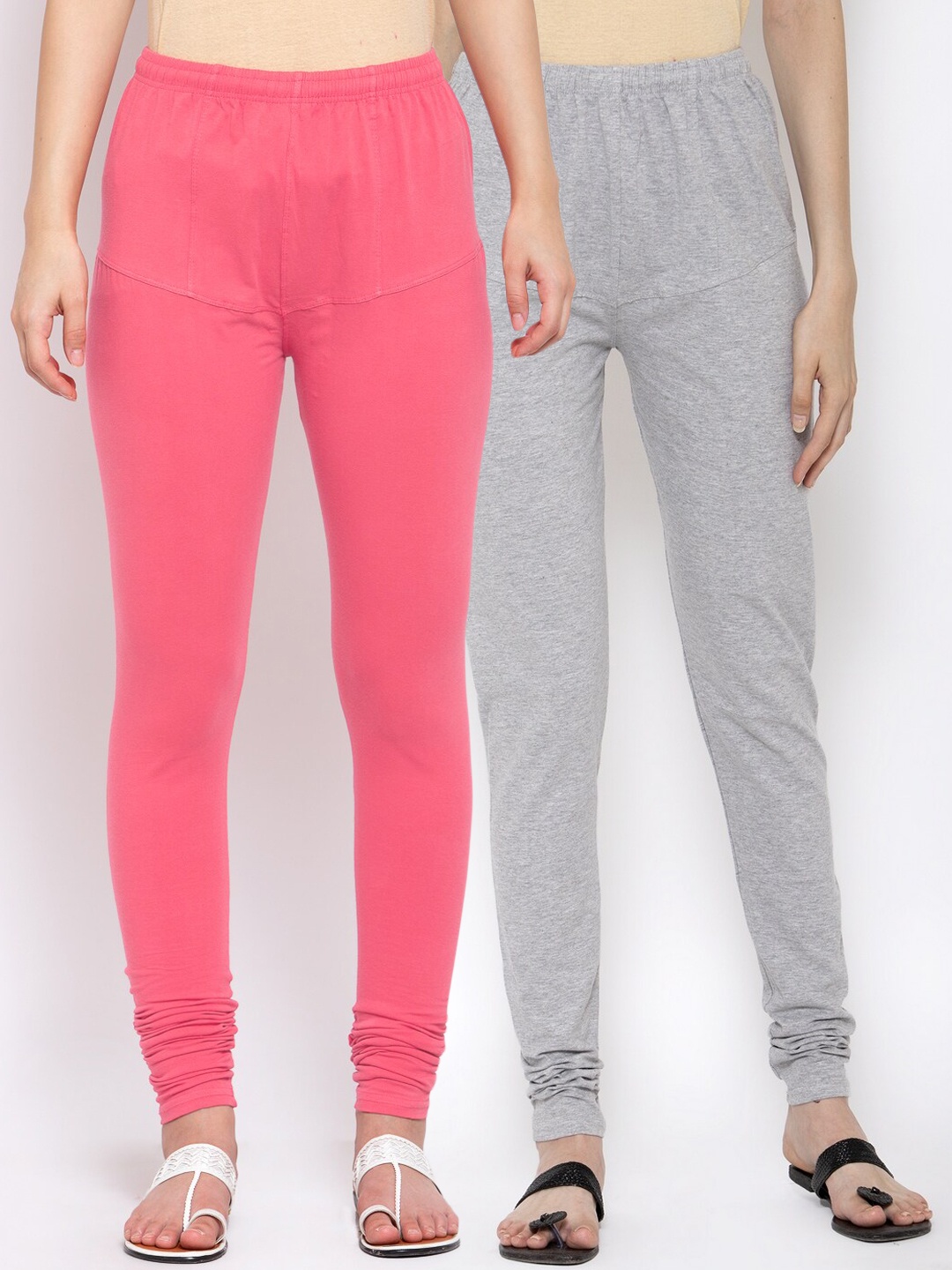 

KLOTTHE Women Pack of 2 Solid Cotton Churidar-Length Leggings, Pink
