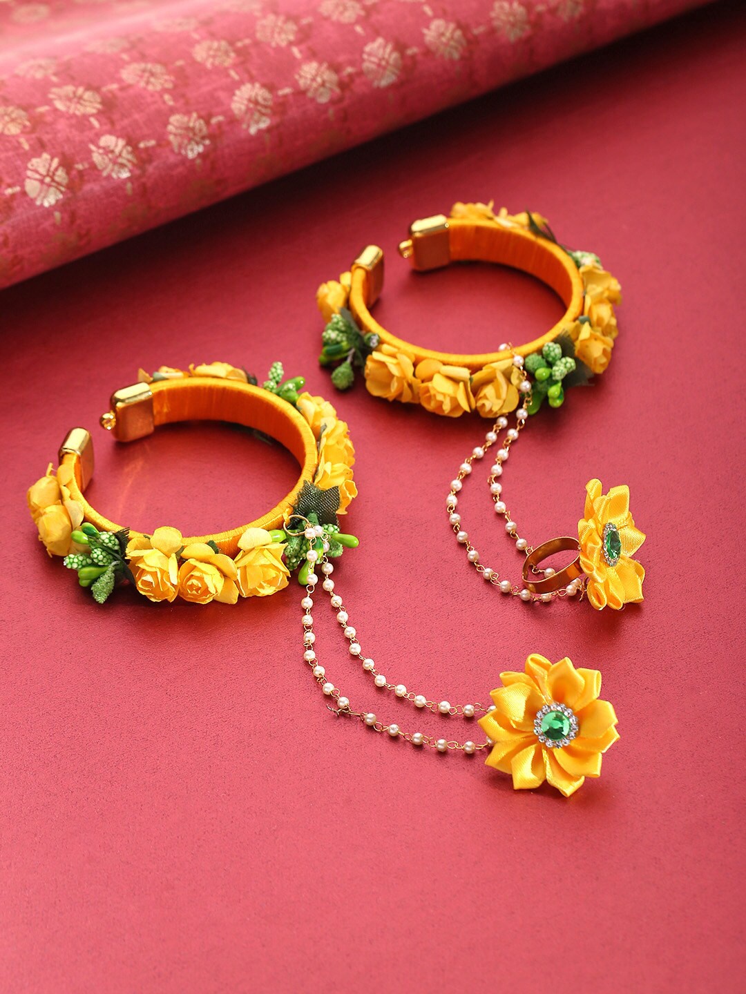 

Priyaasi Women Set of 2 Yellow Handcrafted Gold-Plated Cuff Bracelet