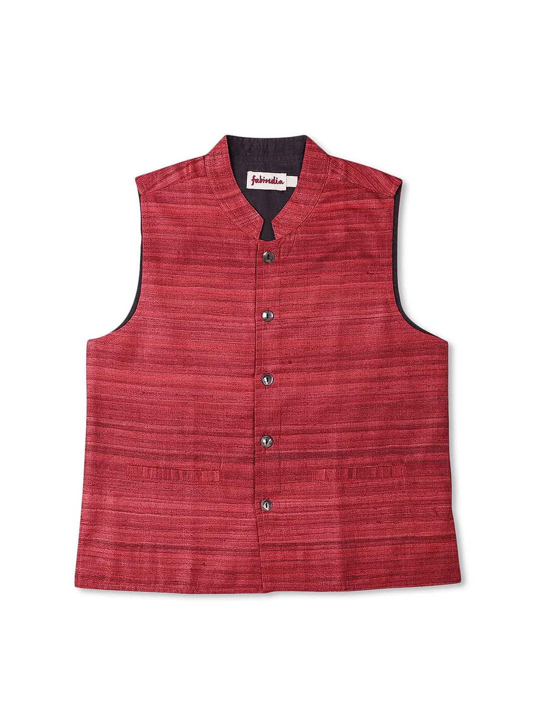 

Fabindia Boys Red Striped Woven Nehru Jacket