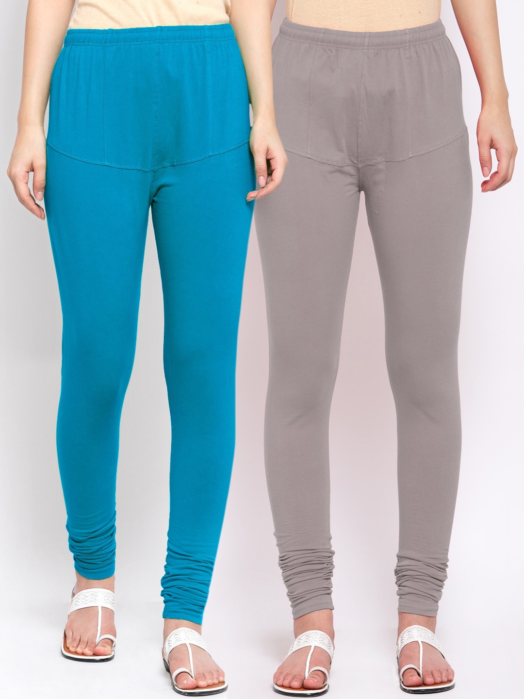 

KLOTTHE Women Pack of 2 Solid Cotton Churidar-Length Leggings, Grey