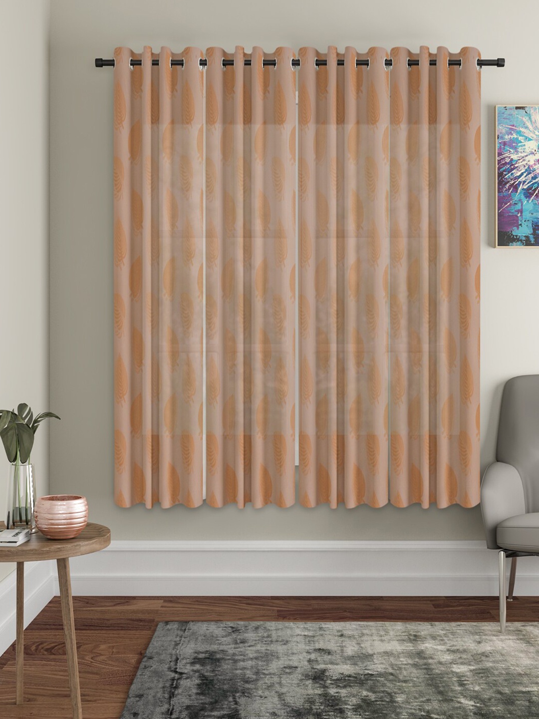 HOSTA HOMES Brown Set of 4 Floral Window Curtain