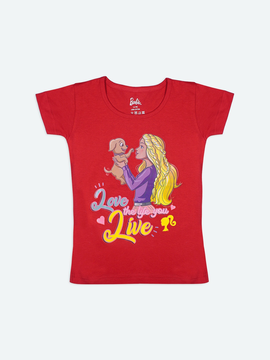 

Barbie Girls Red Barbie Printed Round Neck T-shirt