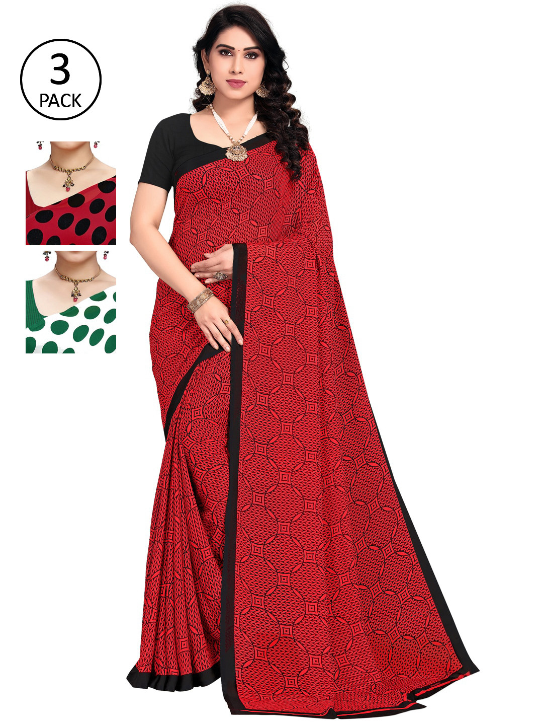 

KALINI Pack of 3 Printed Sarees, Multi
