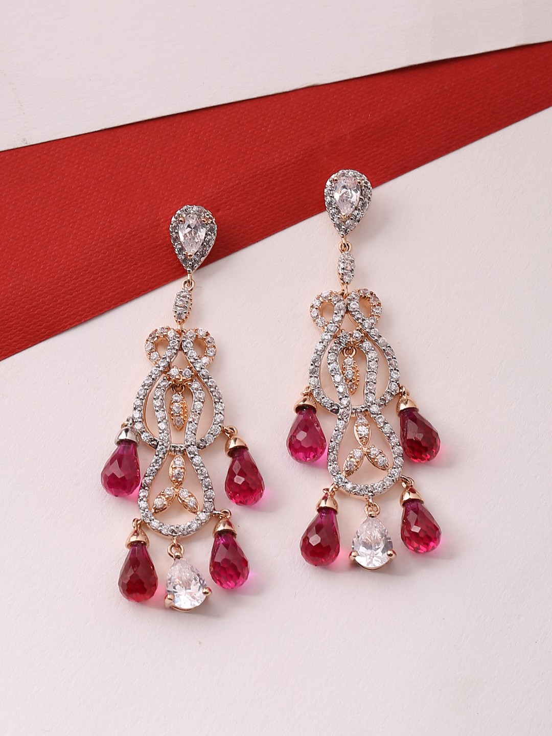 

Tistabene Gold-Plated White & Red Contemporary Drop Earrings