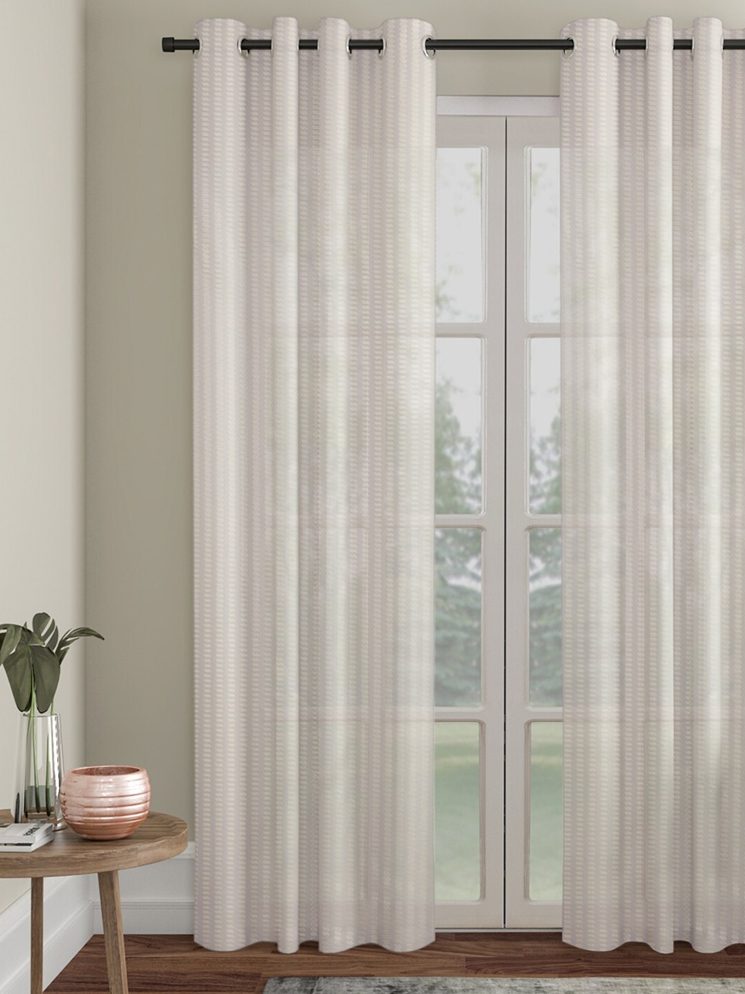 

HOSTA HOMES Cream-Coloured & White Striped Door Curtain