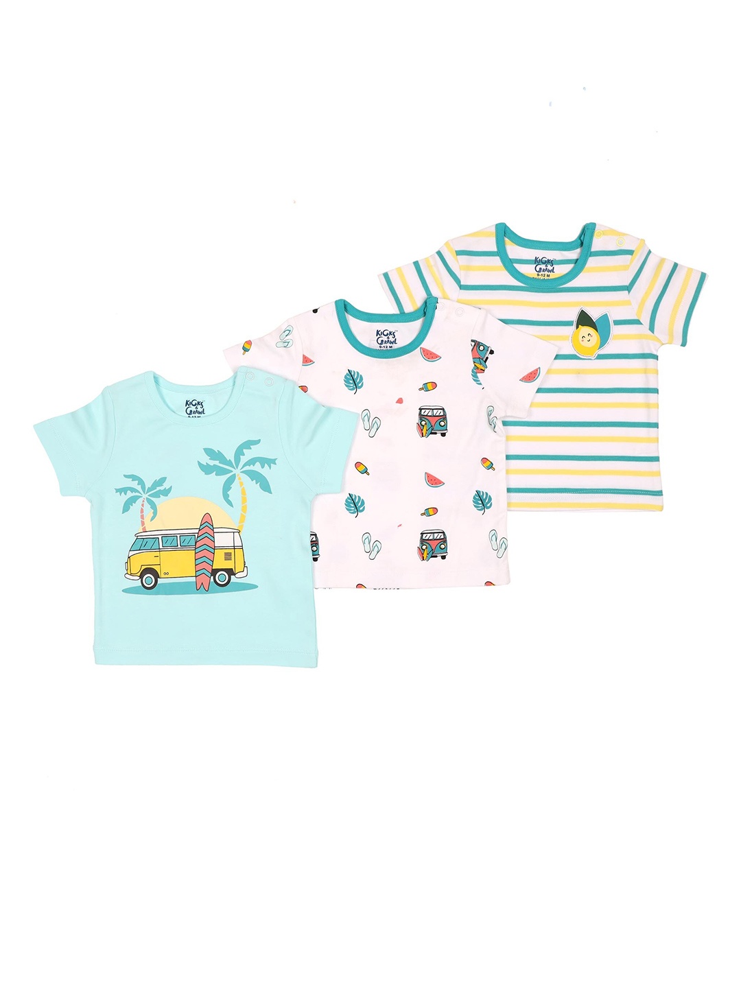 

KICKS & CRAWL Kids Pack Of 3 Printed Polo Collar T-shirt, White