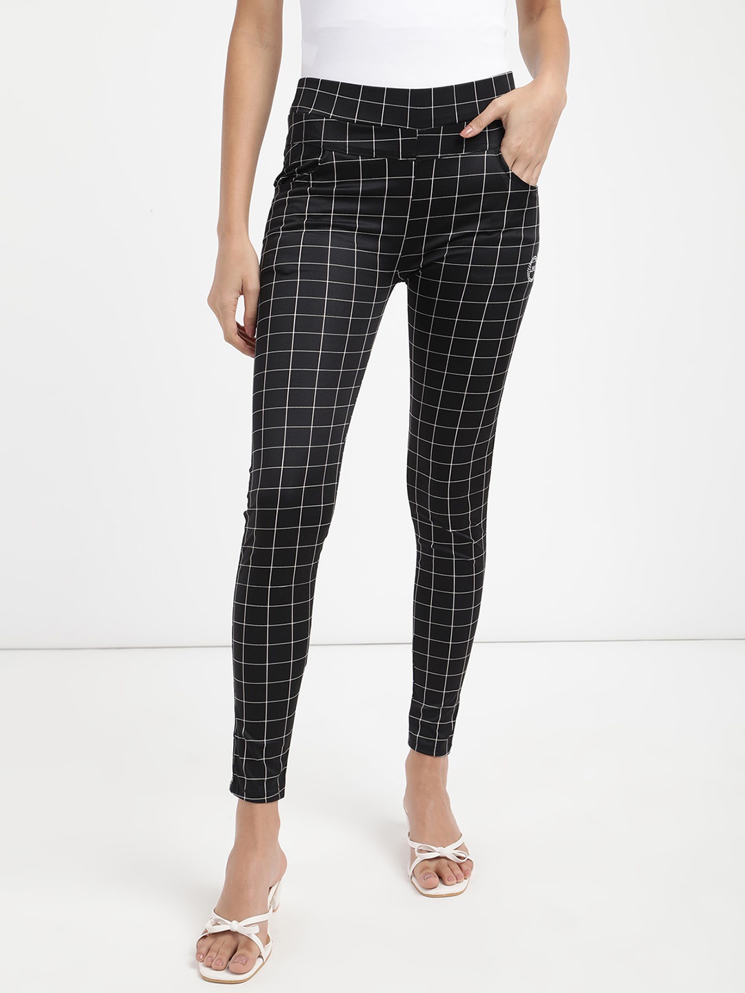 

V2 Value & Variety Women Black & White Checked Cotton Jeggings