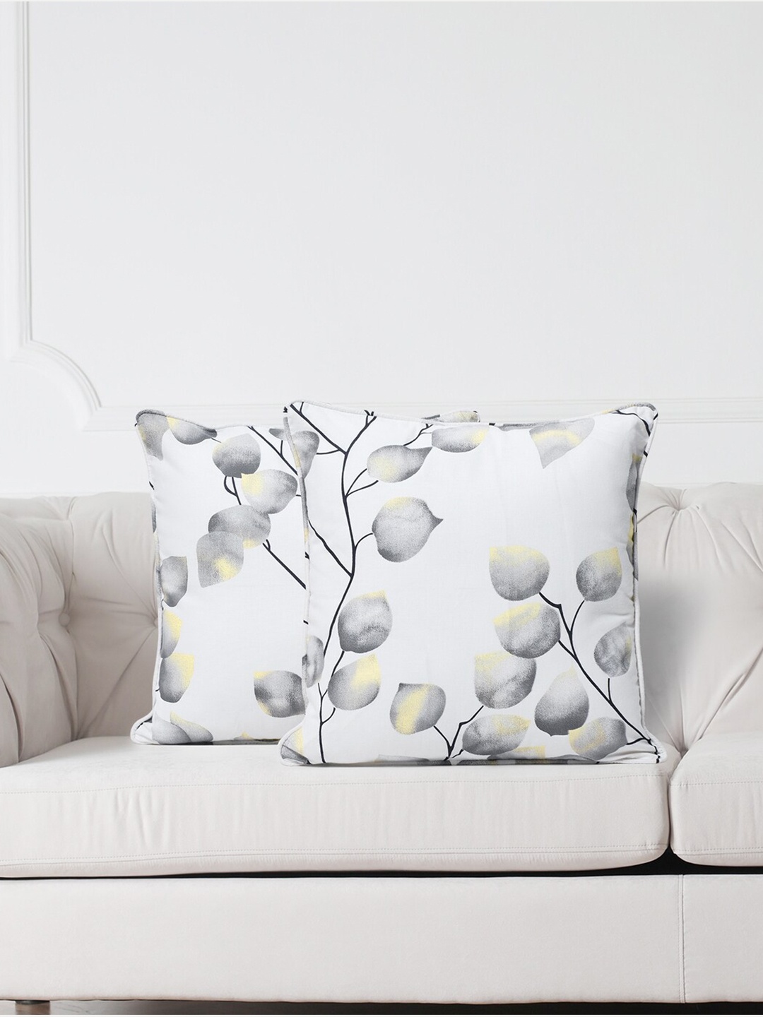 

SWAYAM Off White & Grey Set of 2 Floral Square Cushion Covers