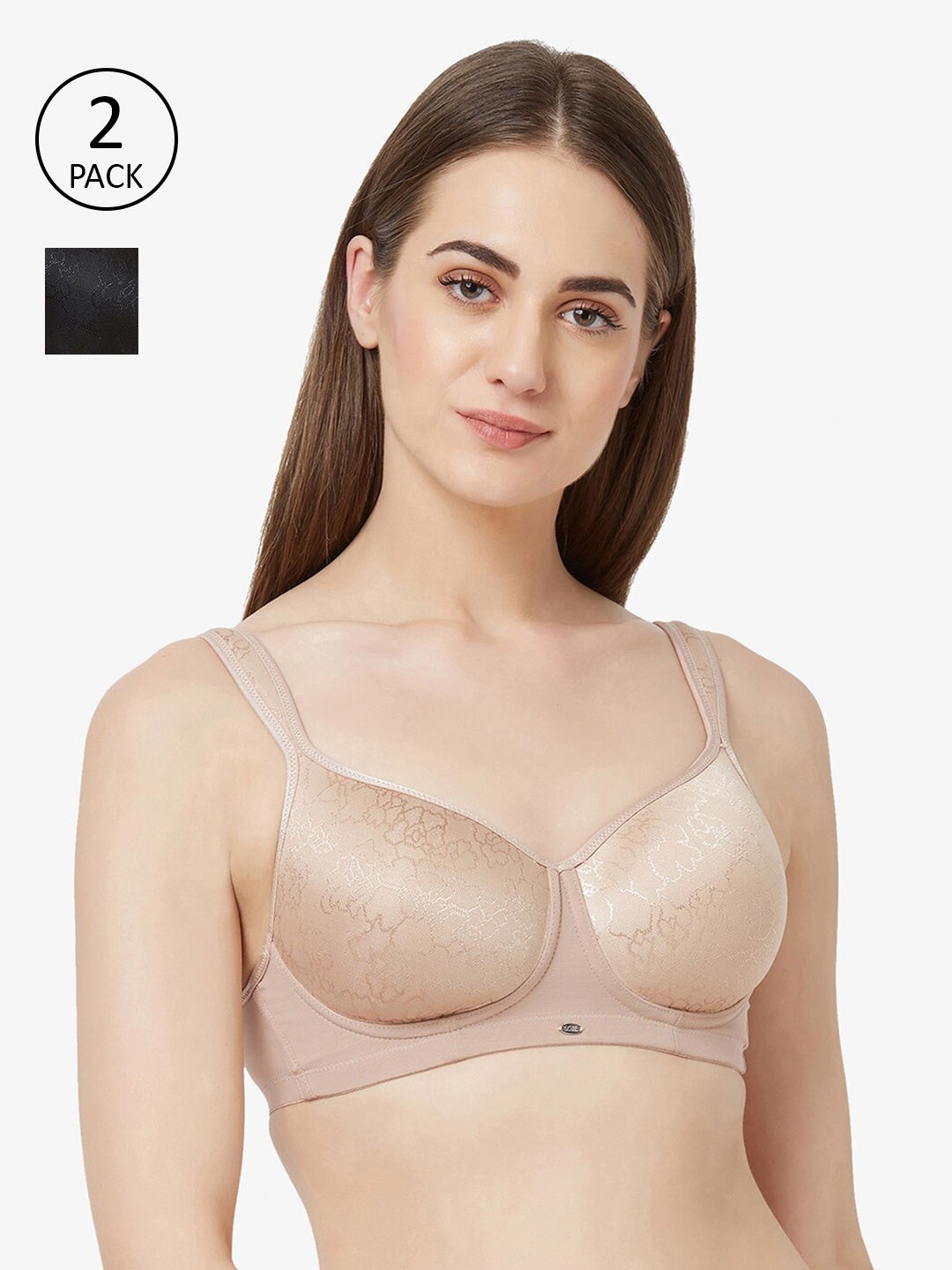 

Soie Pack of 2 Black & Beige Full Coverage Lightly Padded T-shirt Bra