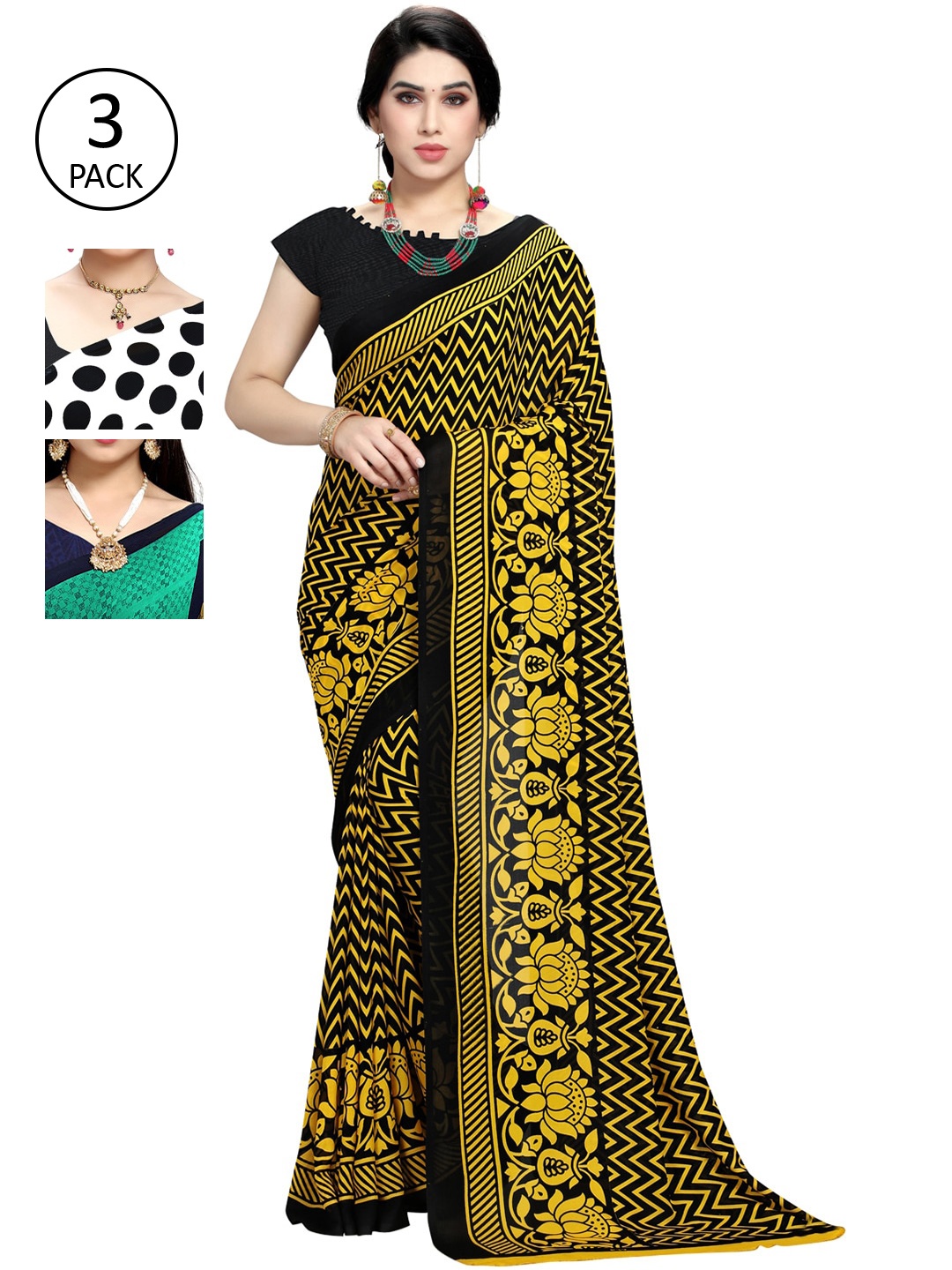 

KALINI Pack Of Three Printed Saree, White