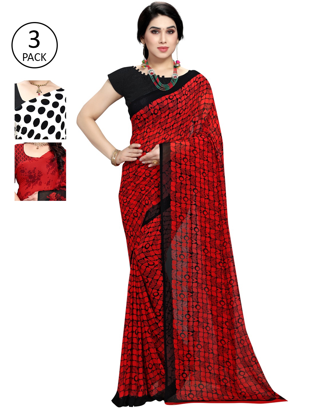 

KALINI Pack Of 3 Printed Saree, White
