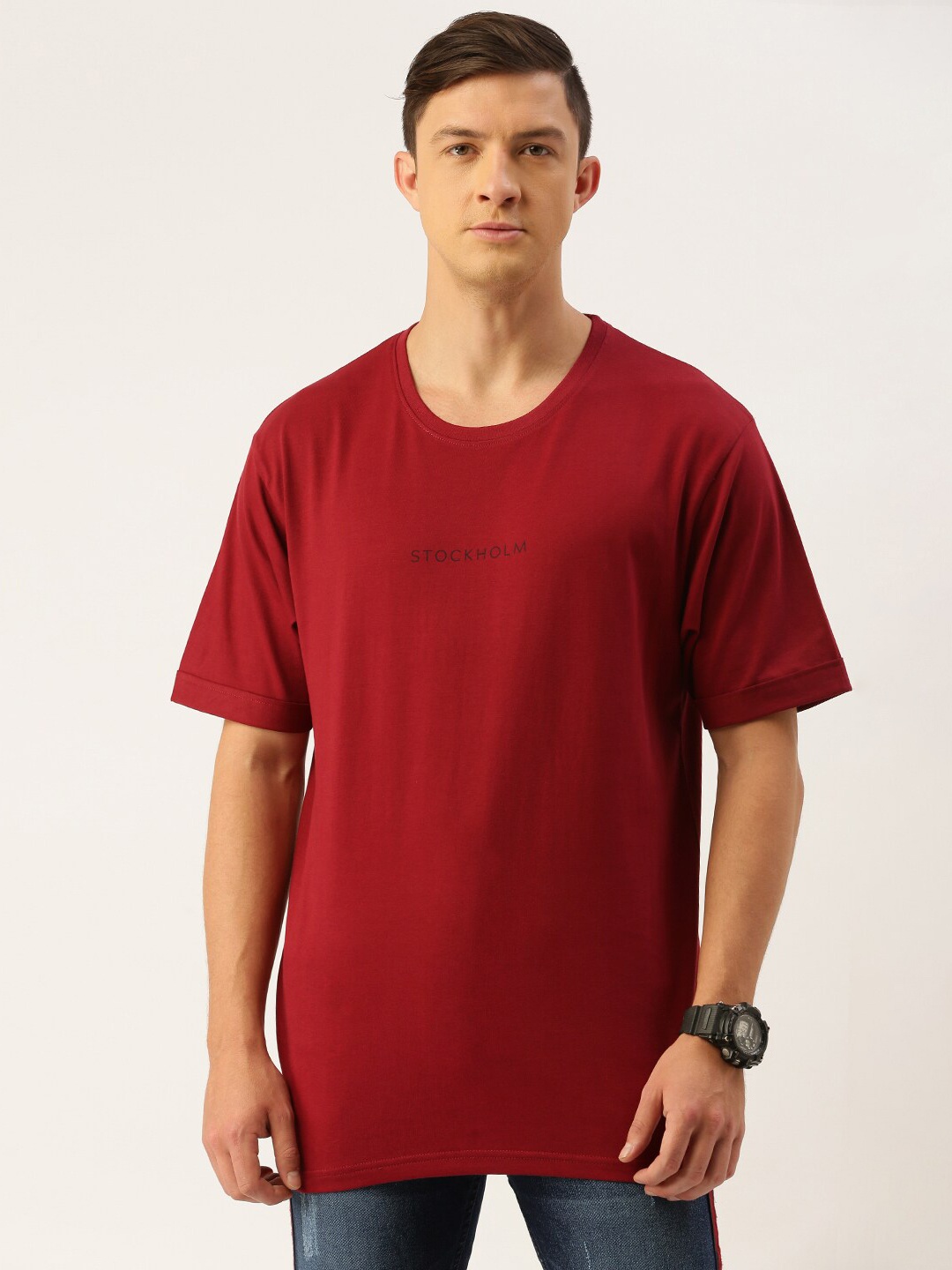Difference of Opinion Men Maroon Typography Printed Loose T-shirt