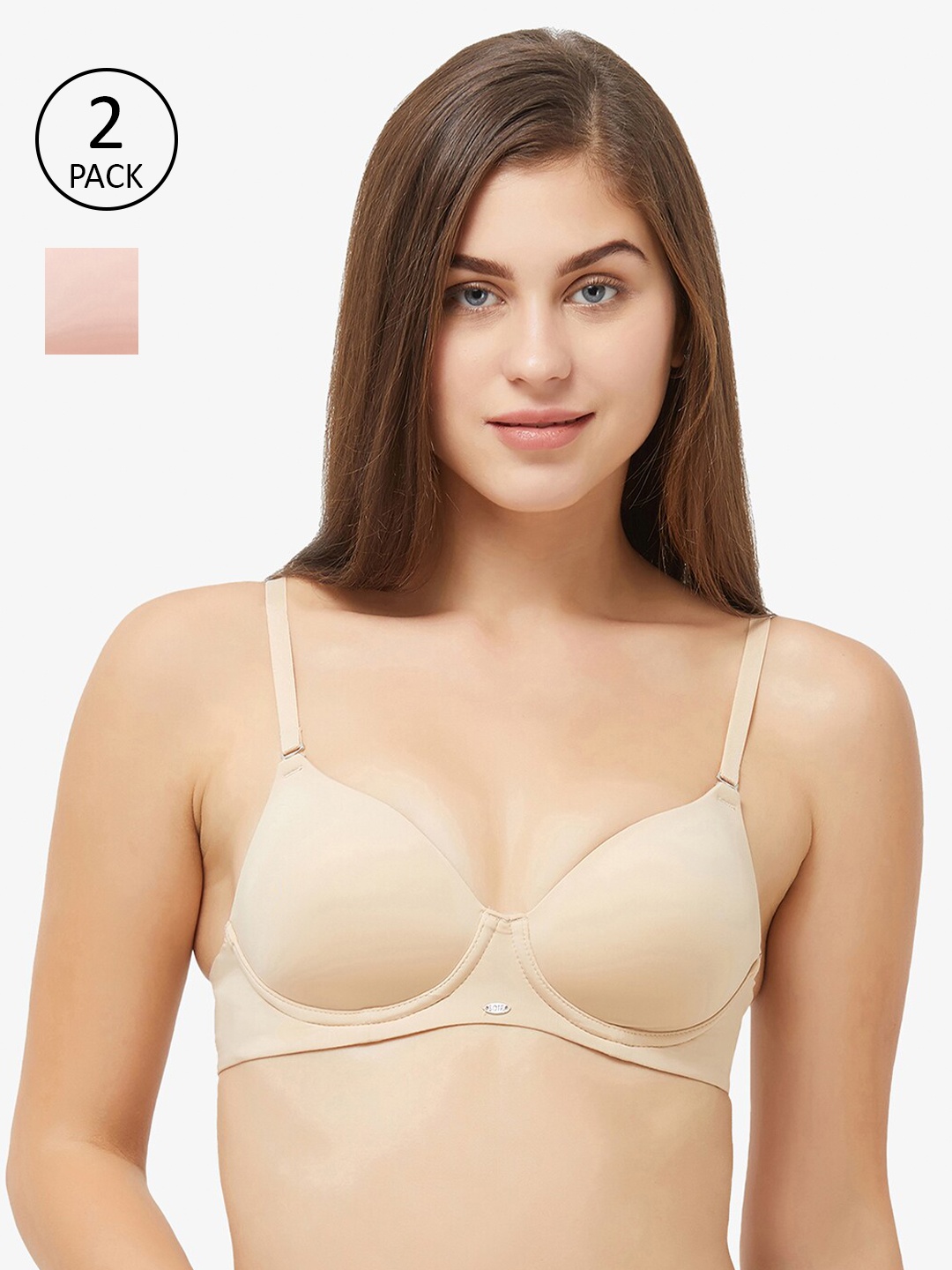 

Soie Pack Of 2 T-shirt Bras Full Coverage Lightly Padded COMBO CB-125NUDE/BLUSH, Nude