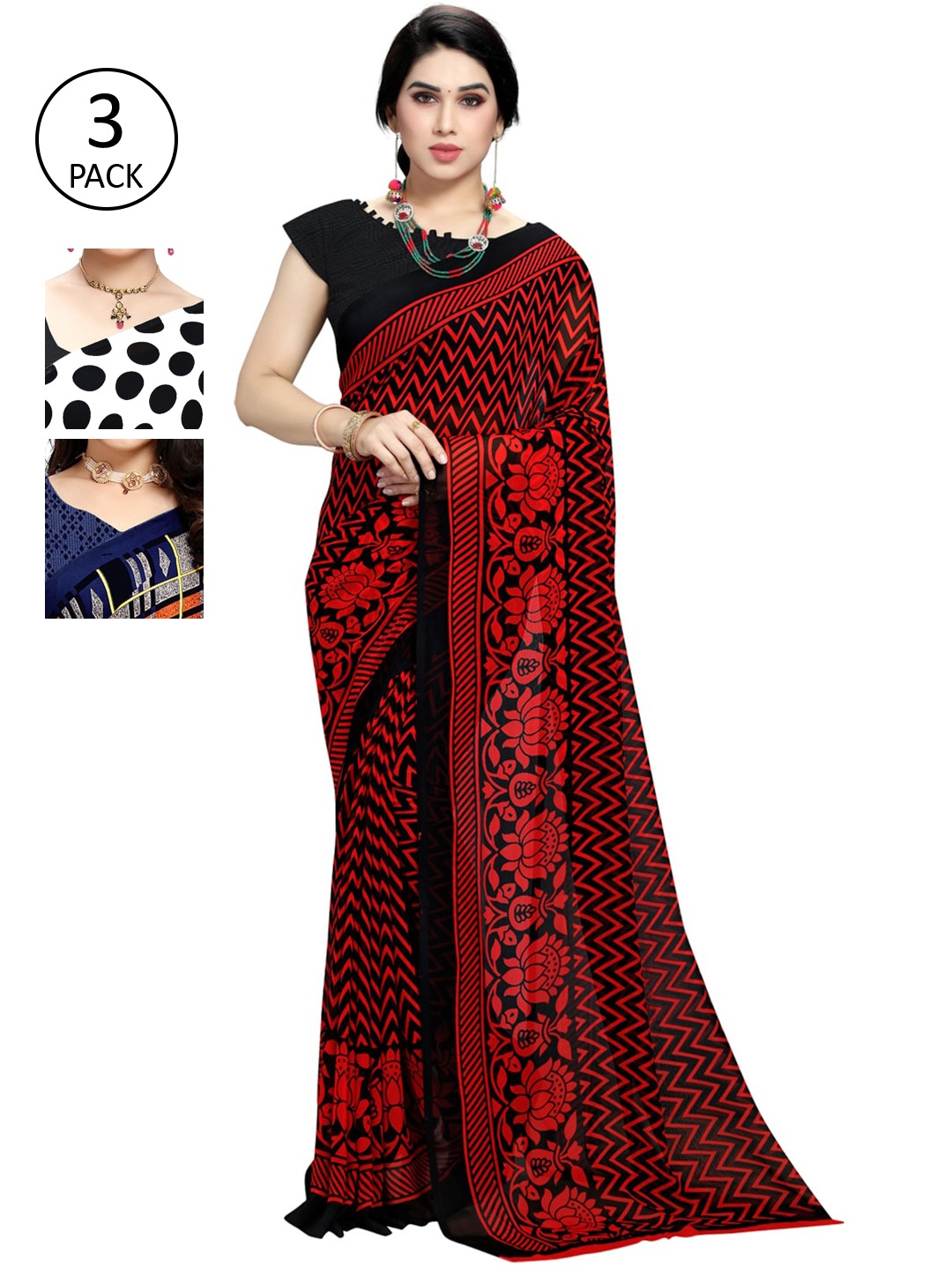

KALINI Pack Of Three Printed Saree, White
