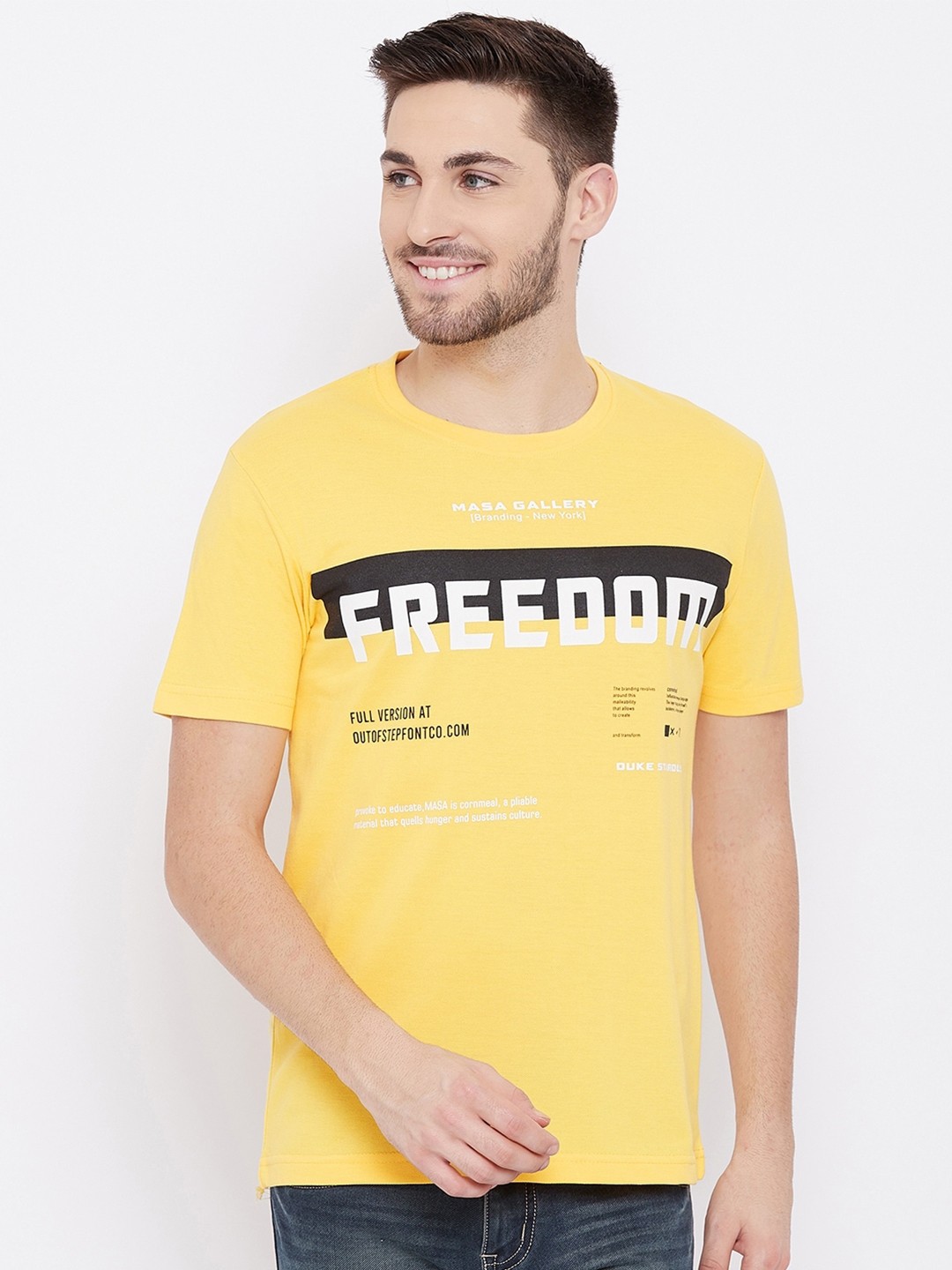 

Duke Men Yellow Typography Printed Slim Fit T-shirt