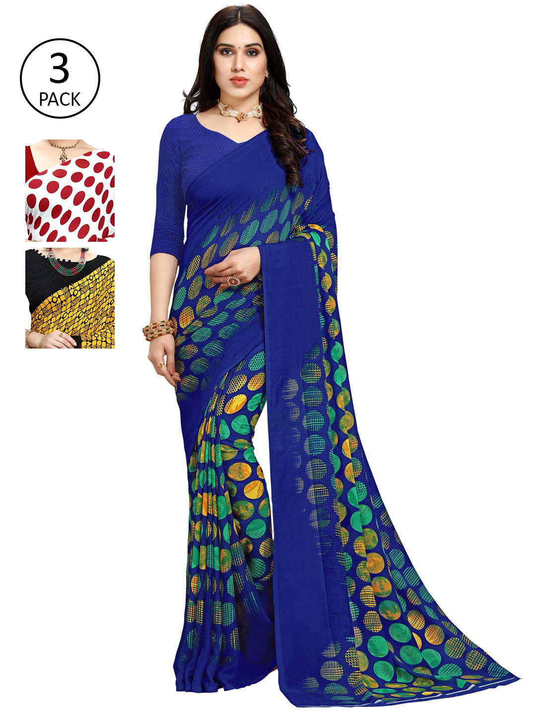 

KALINI Pack of 3 Printed Sarees, Multi