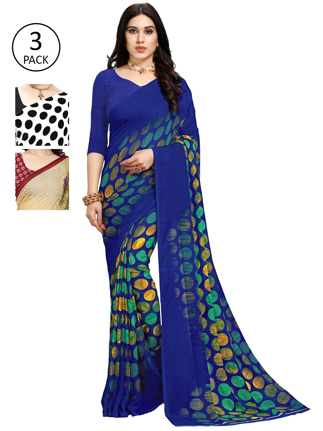 

KALINI Women Pack Of 3 Printed Saree, White