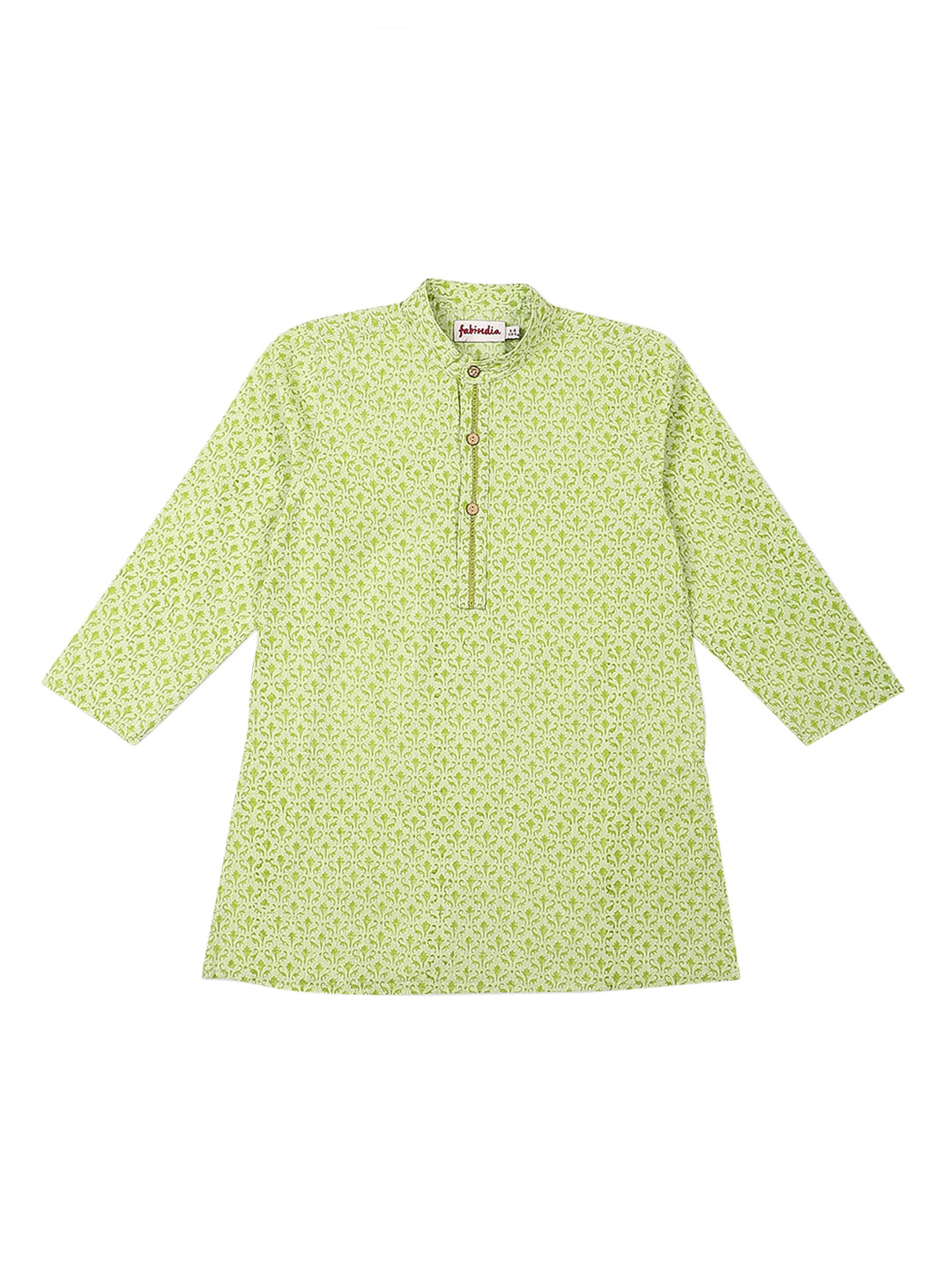 

Fabindia Boys Green Printed Thread Work Kurta