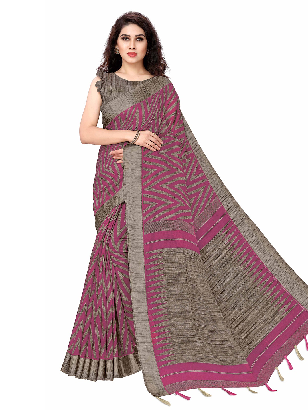 

KALINI Pink & Grey Polycotton Saree