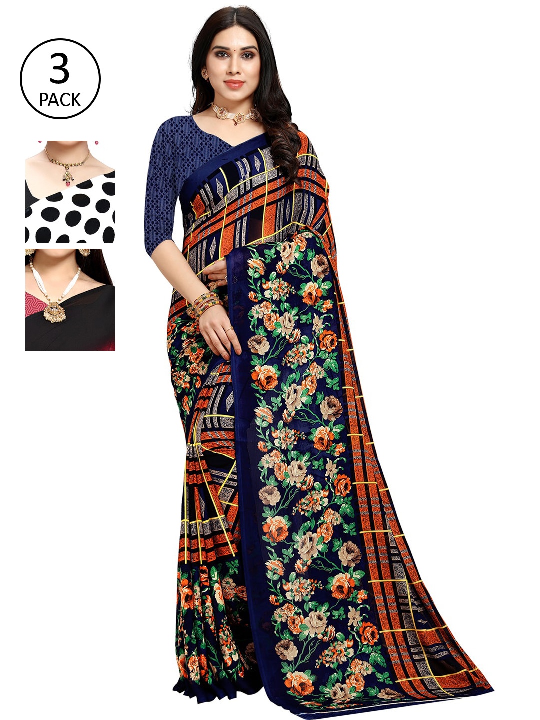 

KALINI Pack of 3 Printed Sarees, Multi