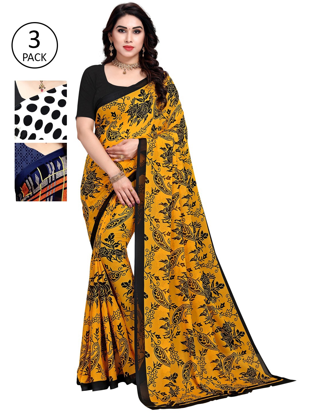 

KALINI White & Mustard Floral Saree