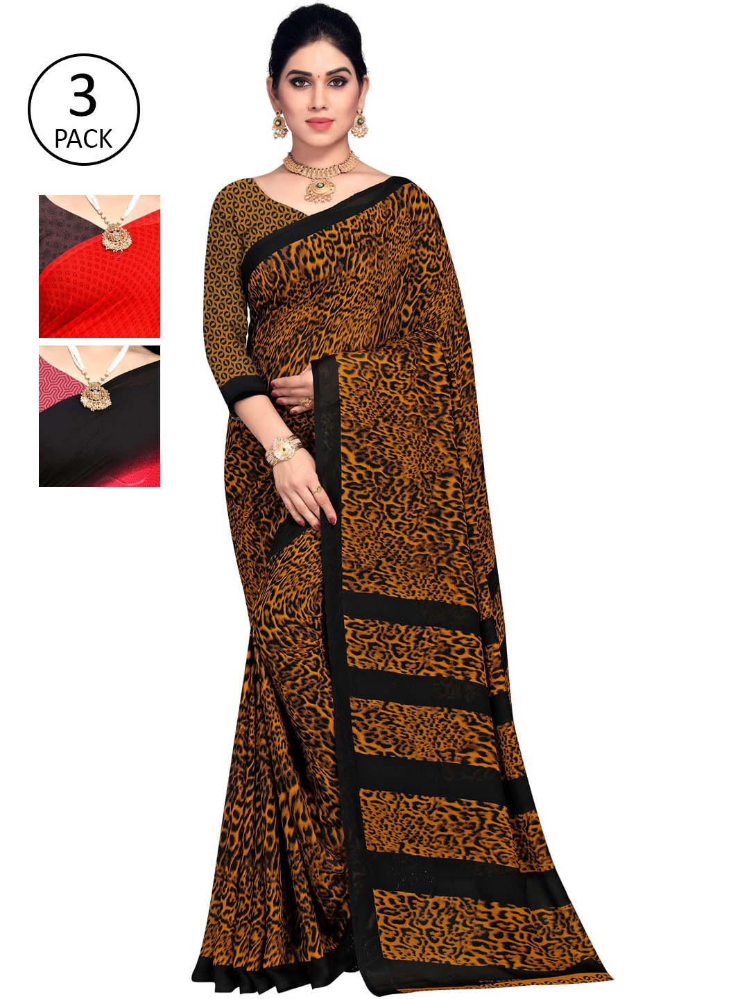 

KALINI Set Of 3 Multicoloured Poly Georgette Printed Sarees, Multi