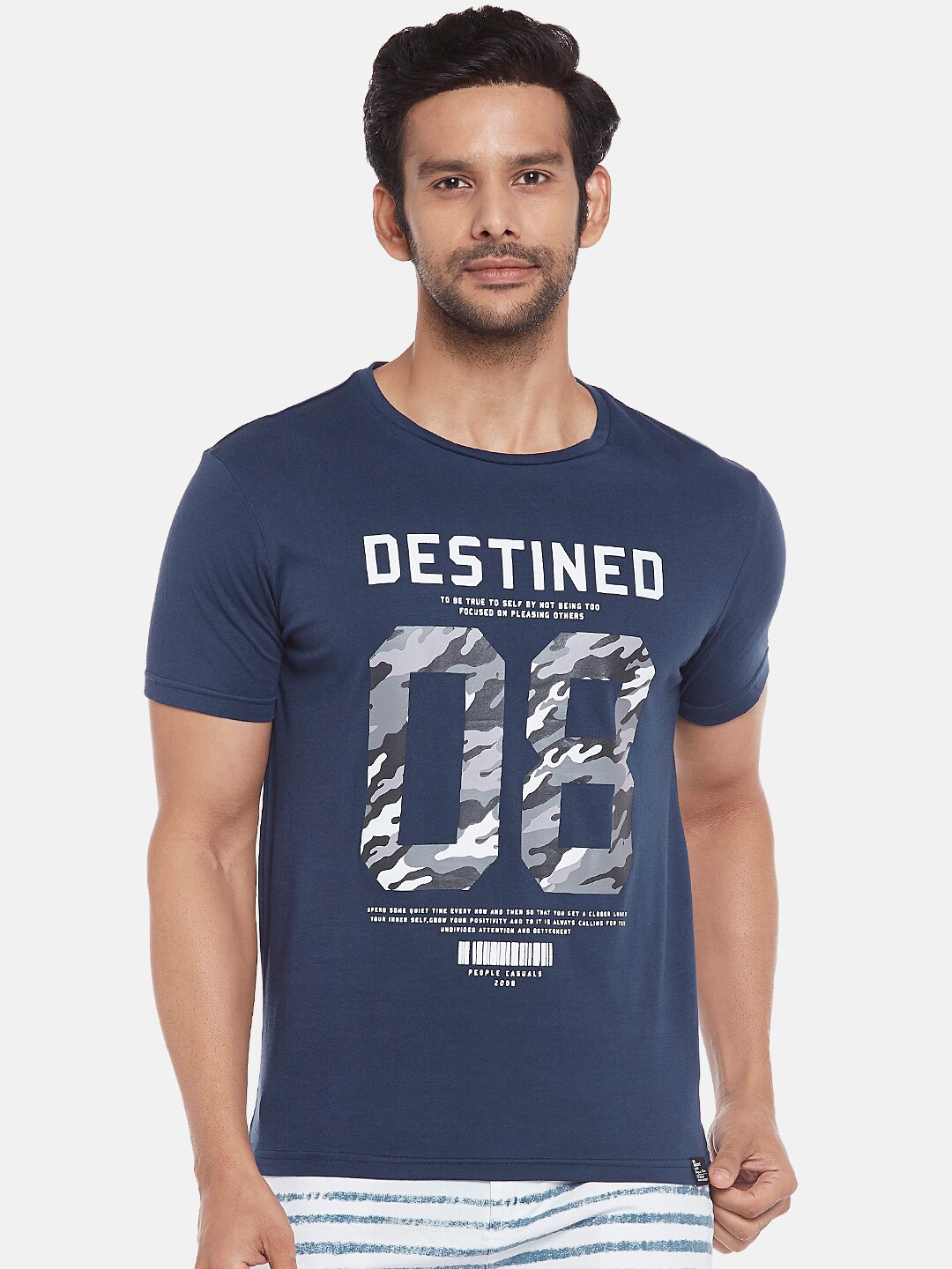 

People Men Blue Typography Printed T-shirt