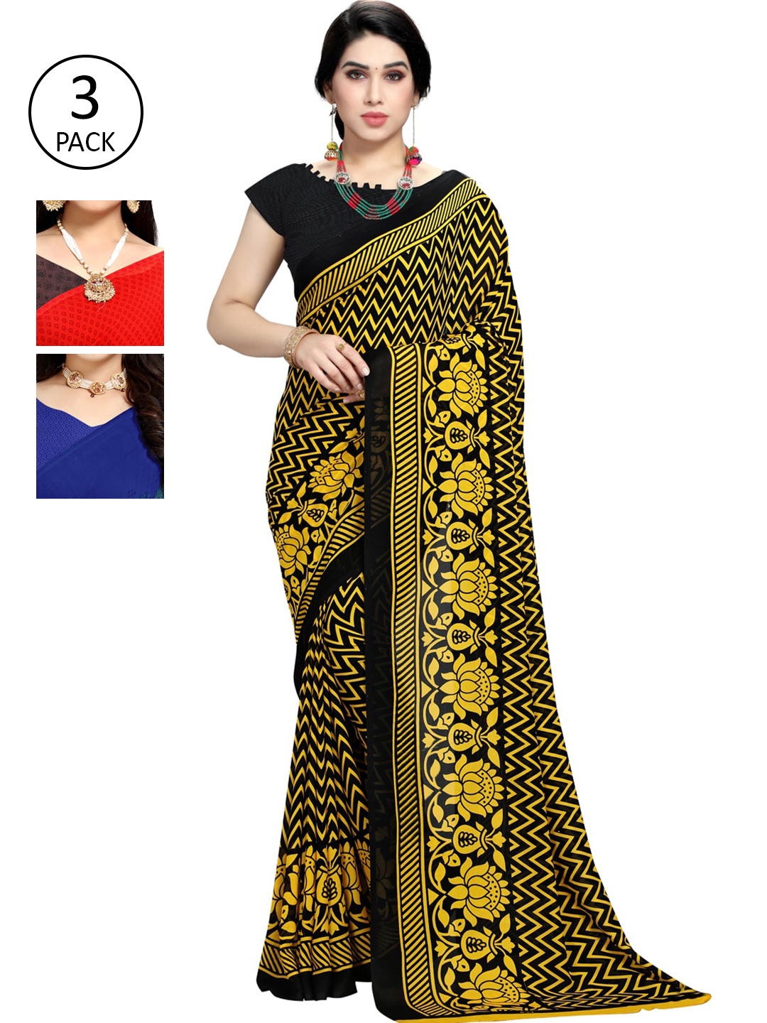 

KALINI Pack Of 3 Sarees, Yellow