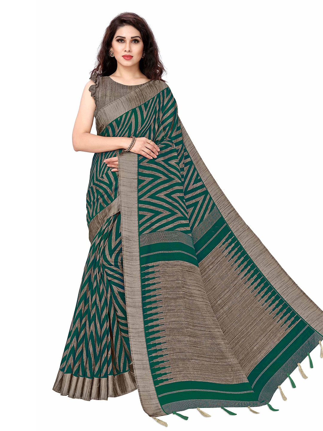 

KALINI Green & Beige Polycotton Saree
