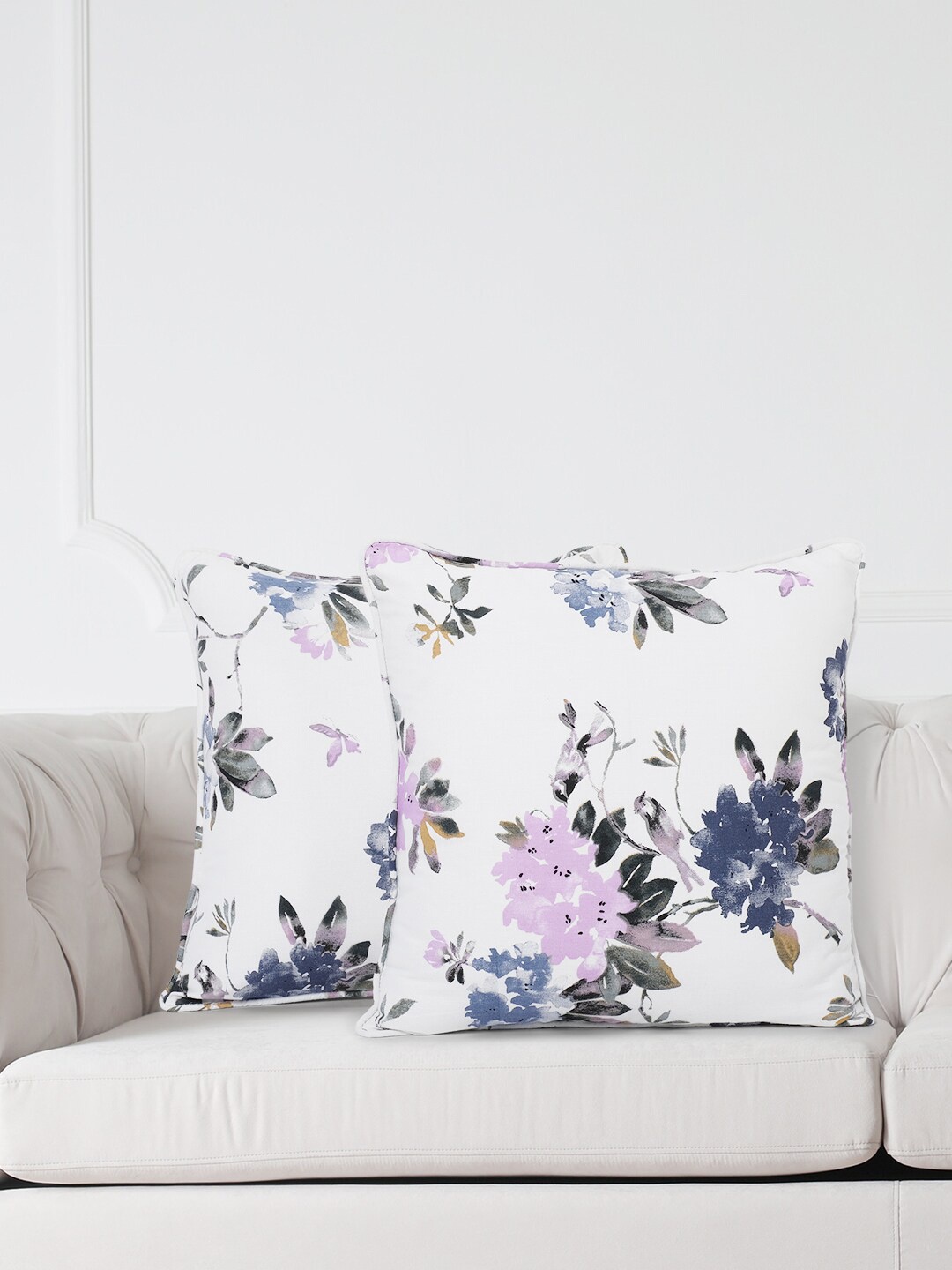 

SWAYAM White & Pink Set of 2 Floral Square Cushion Covers