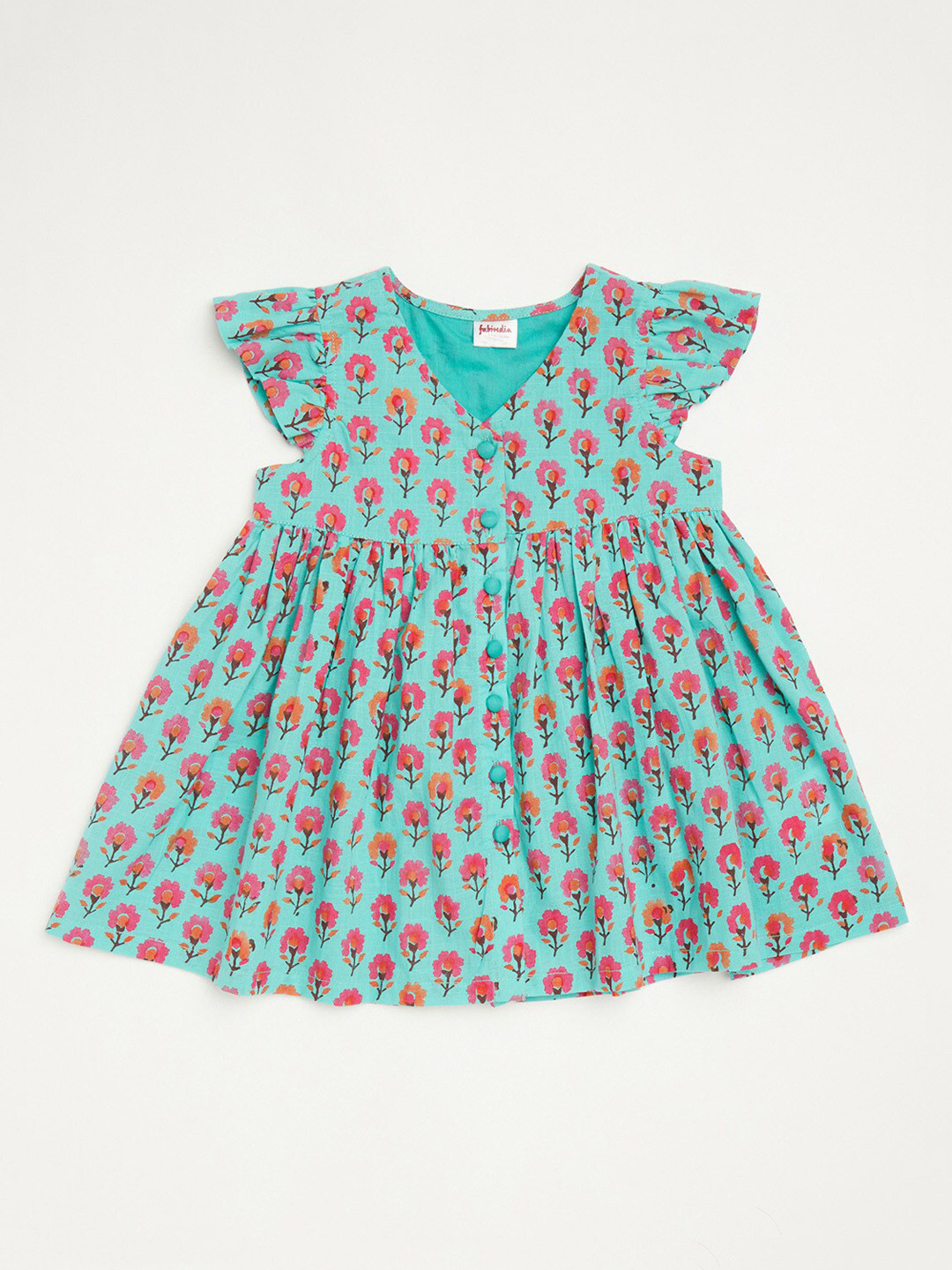 

Fabindia Turquoise Blue Floral Peplum Dress